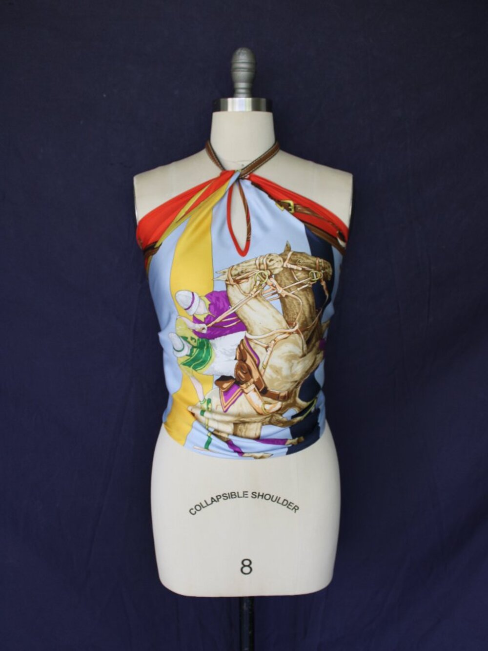 Ralph Lauren equestrian Polo horse halter silk scarf leather tunic dress top XS - Picture 6 of 12